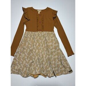 Matilda Jane Girls Dress Size 14 Mustard Floral Ruffle Long Sleeve Family Photos